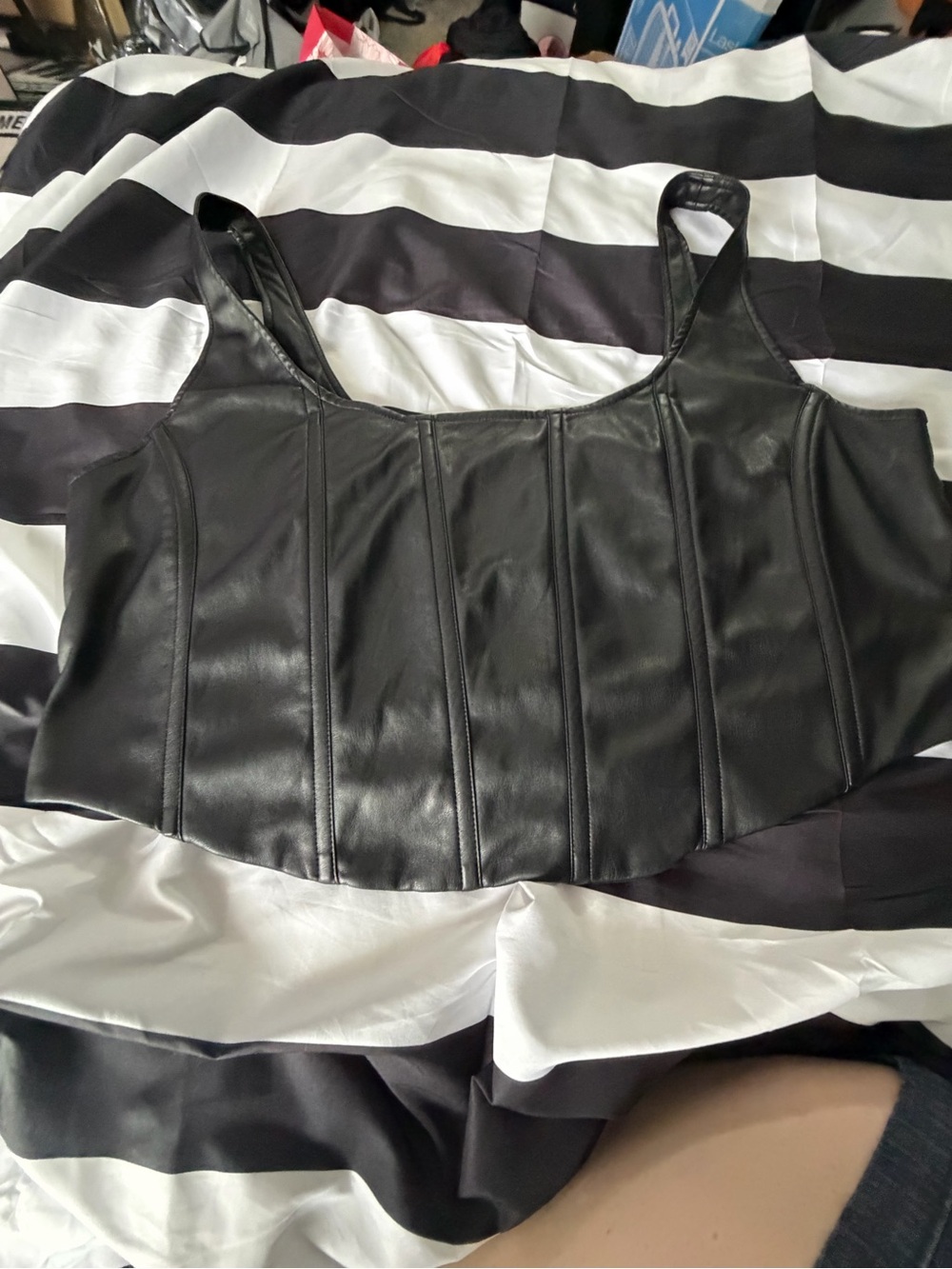 Stylish Good American faux leather corset top.